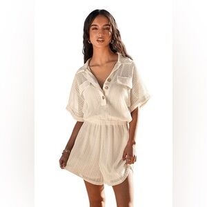 Cupshe Oversized Collared Front Button Wide Leg Romper Small